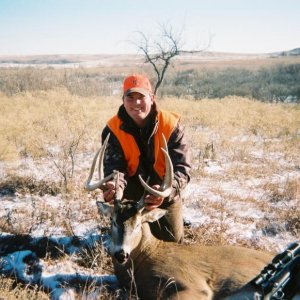 Community buck killed in 03.  He ran out of a draw and 3 of us shot, buck fell with 3 bullets in him.  One of the other guys was on his last day he co