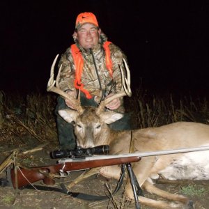 My 2011 buck.  He was an older deer that had reached his peak, his rack was the same size as last year.  Kinda a combo management deer and trophy.  Sh