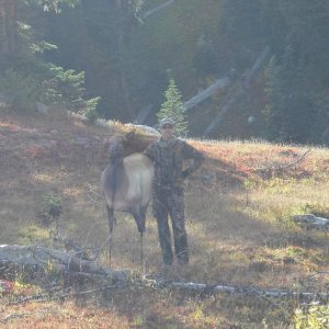 Dad with decoy. He hiked a long way to help us try and call one in to bow range.