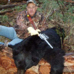 2005 Trinity County BFR 45/70 Revolver.  At the time of kill was ranked SCI #9 Inland Black Bear taken with a handgun.  350 gr. Hornady Flat Nose.  40