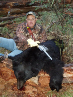 2005 Trinity County BFR 45/70 Revolver.  At the time of kill was ranked SCI #9 Inland Black Bear taken with a handgun.  350 gr. Hornady Flat Nose.  40