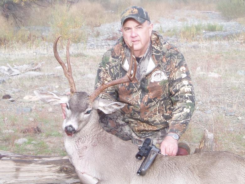 Trinity County 2011 Blacktail "Old Scissor horns".  T/C G-2 Contender.  .358 JDJ, 225 Nosler Partition  115 yards.